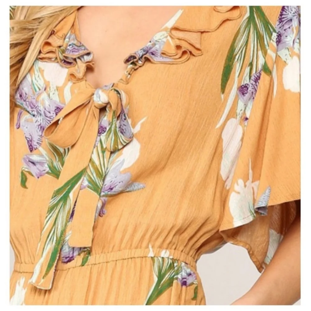 JUMPSUIT -FLORAL PRINT FLUTTER SLEEVE- RUFFLE BACK- KEYHOLE--NEW-MANGO - Picture 3 of 5